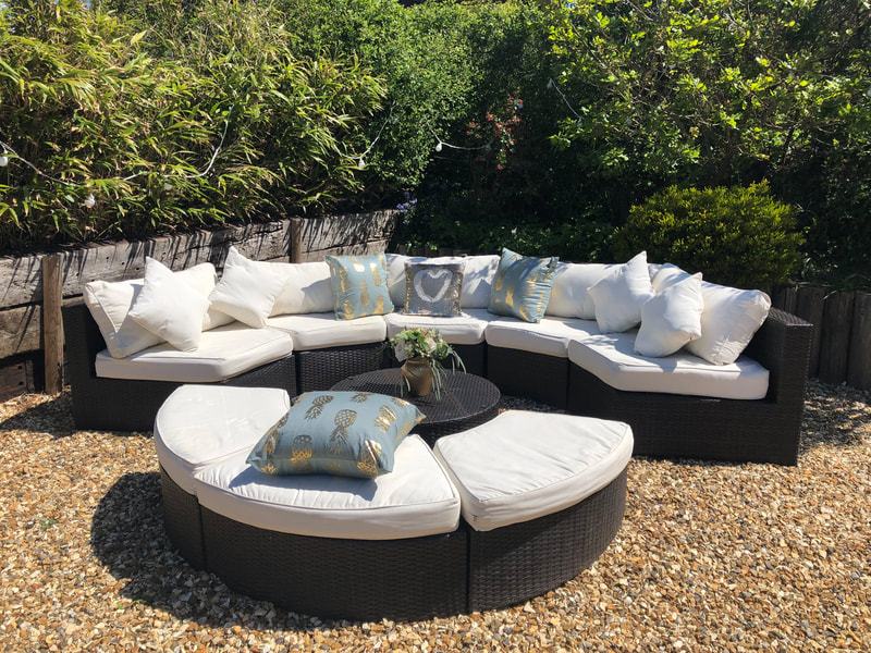 Outdoor garden furniture available from Joys Events team - Guernsey