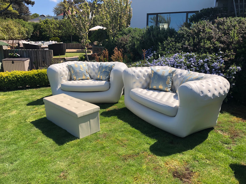 Inflatable Chesterfield sofas available from Joys Events team - Guernsey